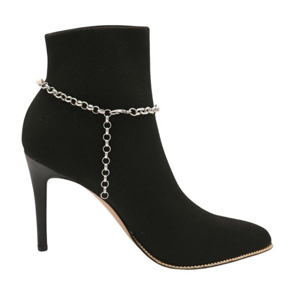 Women Silver Metal Chain Boot Bracelet Shoe Cream Imitation Pearl Charm 2PCS SET - Picture 13 of 17